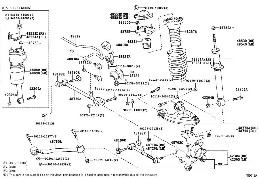 Lexus LS 400 Rod assembly, strut, rear. Suspension, brakes - 4878050021 ...